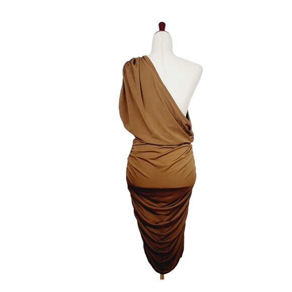 PrettyLittleThing Slinky Ruched One Shoulder Longline Bodycon Dress Size 8 NWT - Picture 3 of 6